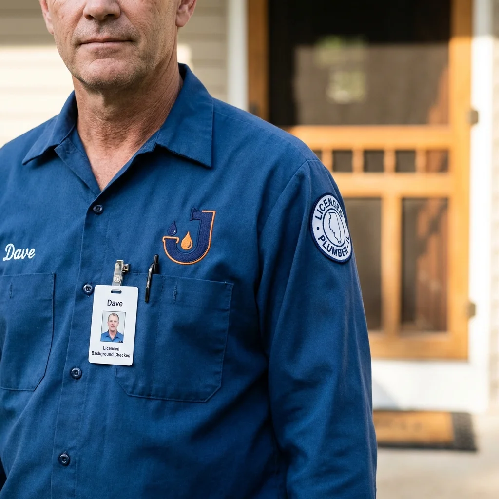 Licensed plumber showing ID badge in West Terre Haute, IN
