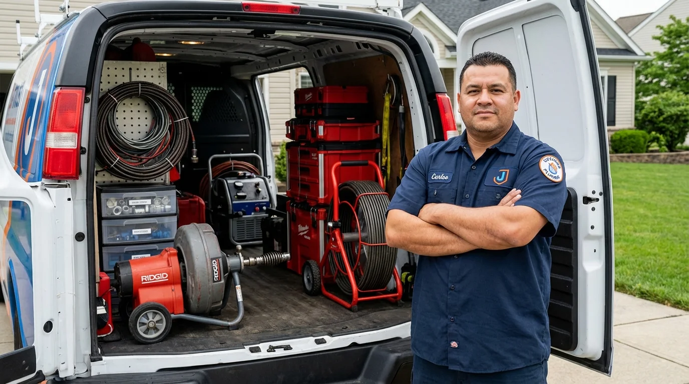 Professional drain cleaning equipment and Johns Plumbing LLC plumber in West Terre Haute