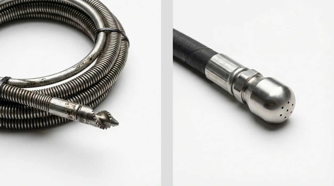 Drain snake cable and hydro jetting nozzle used for drain cleaning in West Terre Haute, IN