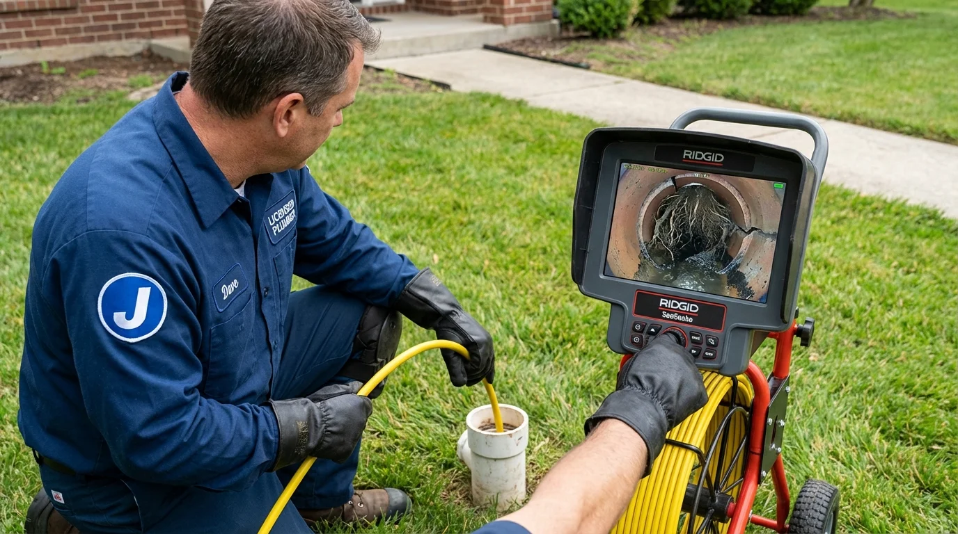 Sewer camera inspection being performed by Johns Plumbing LLC in West Terre Haute