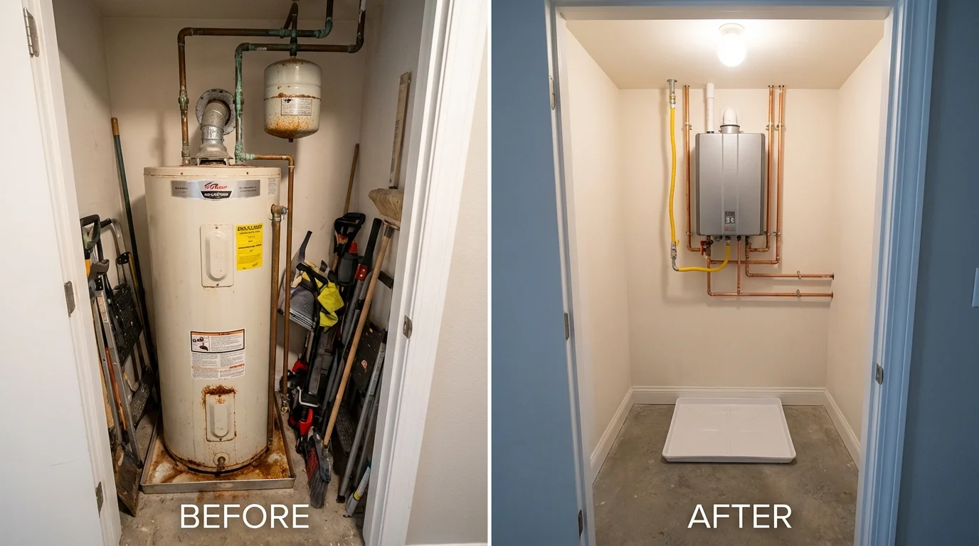 Tank water heater versus wall-mounted tankless unit comparison for West Terre Haute, IN homeowners